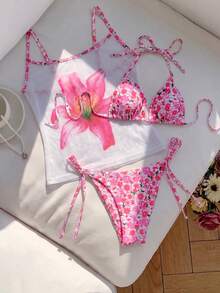 Elavelle Women's Random Print Halter Neck Bikini Set, Spring/Summer - Multicolor - View 2