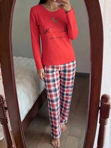CONJUNTO DE PIJAMA DE MANGA LARGA 100% ALGODÓN ESTAMPADO - Rojo - Ver 4