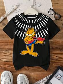 GARFIELD | SHEIN Áo thun ngắn tay in hình hoạt hình dễ thương, phong cách thường ngày, thời trang cho bé trai tuổi teen, thích hợp mặc đi làm hàng ngày, mùa hè. - trắng - Xem 1