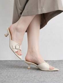 CUCCOO BIZCHIC Giày sandal cao gót thời trang nữ, kiểu dáng nhẹ nhàng với khóa cài bằng da bóng, phù hợp cho cả bốn mùa, đi làm hàng ngày, lễ hội, dã ngoại, công sở. - Màu be - Xem 3