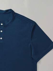 Manfinity Dauomo Plus Size Men's Casual Solid Color Short Sleeve Polo Shirt And Shorts Set, Summer Vacation Navy Blue - Navy Blue - View 4