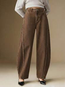 Anewsta Women's Fashion Casual Daily Commute Slant Pocket Cropped Jeans - Brown - View 7