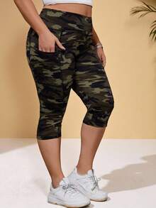 BrightlyHer Conjunto de verano estilo camuflaje de talla grande con leggings de control de abdomen y bolsillo para teléfono - Multicolor - Ver 2
