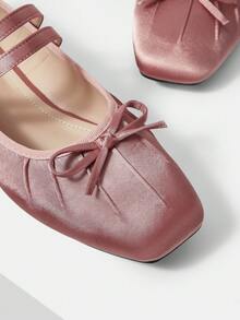 MOTF WOMEN'S ELEGANT MINIMALIST COMMUTING SOLID COLOR BOW DECOR DOUBLE BUCKLE STRAPS BALLET FLATS SHOES FOR CHRISTMAS VALENTINE'S DAY SPRING SHOES - Light powder - View 5
