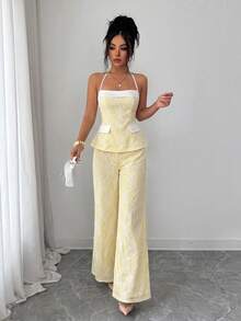 Elenzga Bộ đồ 2 món dành cho nữ, thanh lịch, lãng mạn, gợi cảm: áo hai dây ren và quần dài. - Nhiều màu - Xem 5
