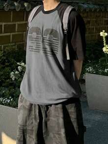 DAZY Men's Black & Red Contrast Number Print T-Shirt,Fall Clothes - Grey - View 6
