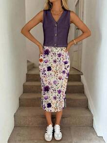 Easowa Bộ đồ nữ gồm áo khoác cardigan cài nút và chân váy ngắn, thích hợp cho mùa xuân/hè. - Nhiều màu - Xem 3