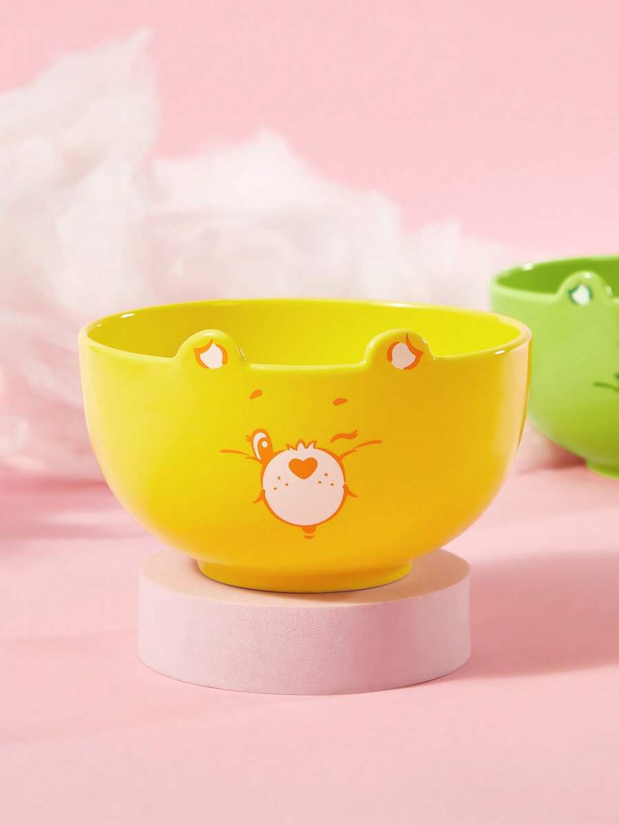 SHEIN X Care Bears 1 chiếc bát ăn sáng hình nhân vật hoạt hình dễ thương đường kính 12cm, bát súp sâu 420ml, bát tráng miệng bằng gốm sứ, thích hợp đựng salad, mì Ý, yến mạch, mì ramen, dùng được trong lò vi sóng và máy rửa chén, thích hợp cho Ngày Valentine. - Màu vàng - Xem 1