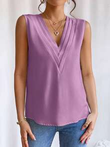 EMERY ROSE Casual Solid Color Sleeveless Shirt For Summer Women's Outfits Blouse Women Elegant Tops Beautiful Top,Summer Classy - Purple - View 6
