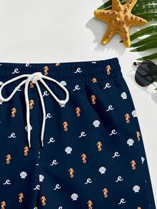 VIVINTIMO Men's Seahorse, Shell, Wave Print Beach Shorts, Milk Silk Lining Faux Sheer, Suitable For Island Vacation, Hawaii Resort, Holiday - Multicolor - View 6