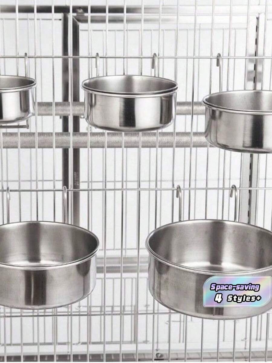 Stainless Steel Cat/Dog Feeders & Waterers, Detachable Hanging Cage Bowls For Teddy Dogs & Small Pets - silver - View 1