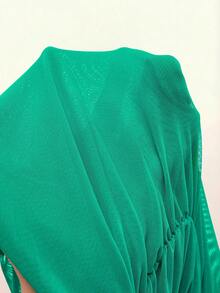 Amplova Nuevo vestido mini de verano para mujer con cuello en V, halter, fruncido y contraste de colores - Azul - Ver 13