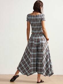 Bohemela Women's Casual Woven Plaid Loose Wide-Leg Pants - Multicolor - View 3