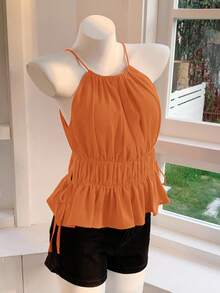 Comfortcana Top de tirantes con lazo y volantes en el bajo para mujer - Naranja - Ver 3