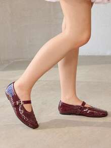 MOTF PREMIUM WOMEN'S NEW FRENCH PU LEATHER HOLLOW BUCKLE WITH ROUND HEAD FLAT SHOES, BROWN VERSATILE GENTLE ELEGANCE LIGHT AND COMFORTABLE FAIRY STYLE VACATION MARY JANE SHOES - Coffee - View 8