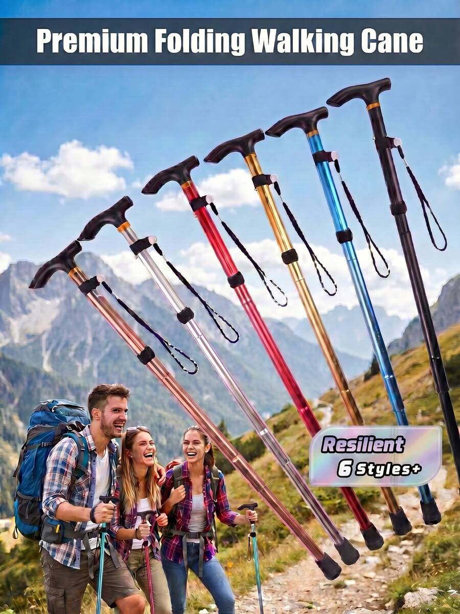 1 cây gậy đi bộ ngoài trời có thể gấp lại, gậy đi bộ có thể thu vào 5 đoạn dùng cho đi bộ đường dài, cắm trại, du lịch, người cao tuổi - Nhiều màu - Xem 1