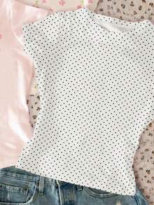3pcs/Set Teen Girls' Casual Minimalist Crew Neck Short Sleeve High Waist Cropped Regular T-Shirts, Suitable For Summer - Multicolor - View 5