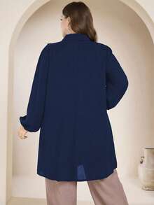 Graceveil Plus Size Casual Solid Color Long Sleeve Loose Regular Shirt, Spring/Autumn Fall - Navy Blue - View 2