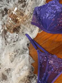 Divavoom 2 piezas Conjunto de lencería de mujer con bordado de malla - Morado Violeta - Ver 8