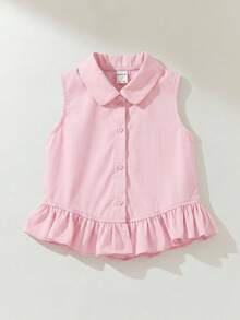 SHEIN 少女无袖荷叶边衬衫 - 淺粉色 - 查看 6