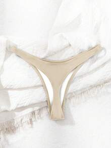 Swim Basics Women Solid Color Bikini Bottom For Summer Beach Vacation - Apricot - View 2