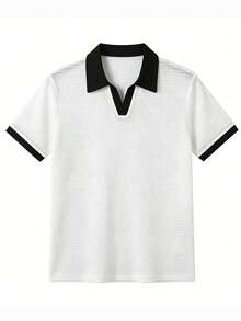 Manfinity Homme Men's V-Neck Contrast Color Casual Polo Shirt - White - View 4