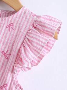 SHEIN Áo sơ mi in họa tiết nơ sọc cho bé gái - Hồng - Xem 3