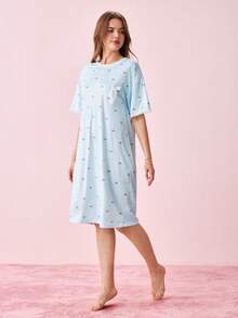 Bonmuse White 3D Bow Striped Short Sleeve Nightgown, Romantic Style Suitable For Spring & Summerfor Summer - White - View 8