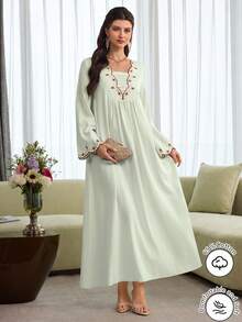 Al Najma Vestido elegante con mangas acampanadas bordadas, de moda para primavera/verano - Verde - Ver 9