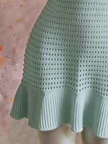 Selianne Gaun Rajut Tanpa Lengan Leher V Tanpa Punggung untuk Musim Semi/Panas, Gaya Liburan Pantai Boho Kasual untuk Wanita, Warna Hijau Mint - Mint Blue - View 5