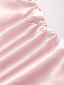 Sweetra New Satin Mini Dress With Contrast Lace, Coffee Color, Suitable For Party Wear - Pink - View 6