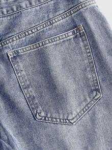 ROMWE MEN Men's Embroidered Pattern Pearl Studded Loose Denim Shorts - Blue - View 5