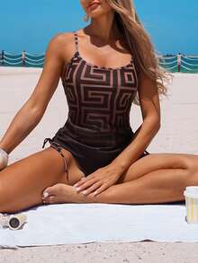 Swim Lushoire Bộ đồ bơi tankini mùa hè dành cho nữ, họa tiết hoa, thiết kế dây rút. - màu nâu - Xem 4
