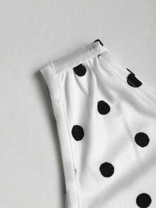 SHEIN 儿童少女休闲不对称肩部褶皱波点印花无袖伞裙，优雅公主风，正式场合，姐妹装，派对礼服，生日姐妹装，适合女孩日常穿着、节日、家庭聚会和特殊场合，姐妹装风格，春夏度假，可爱、优雅、甜美、复古、时尚。母女装、姐妹装。 - 黑與白 - 查看 5