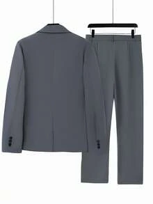 HUEFORM Bộ vest công sở màu xám đậm dành cho nam, gồm áo khoác và quần, kiểu dáng thường ngày. - Màu xám đen - Xem 2