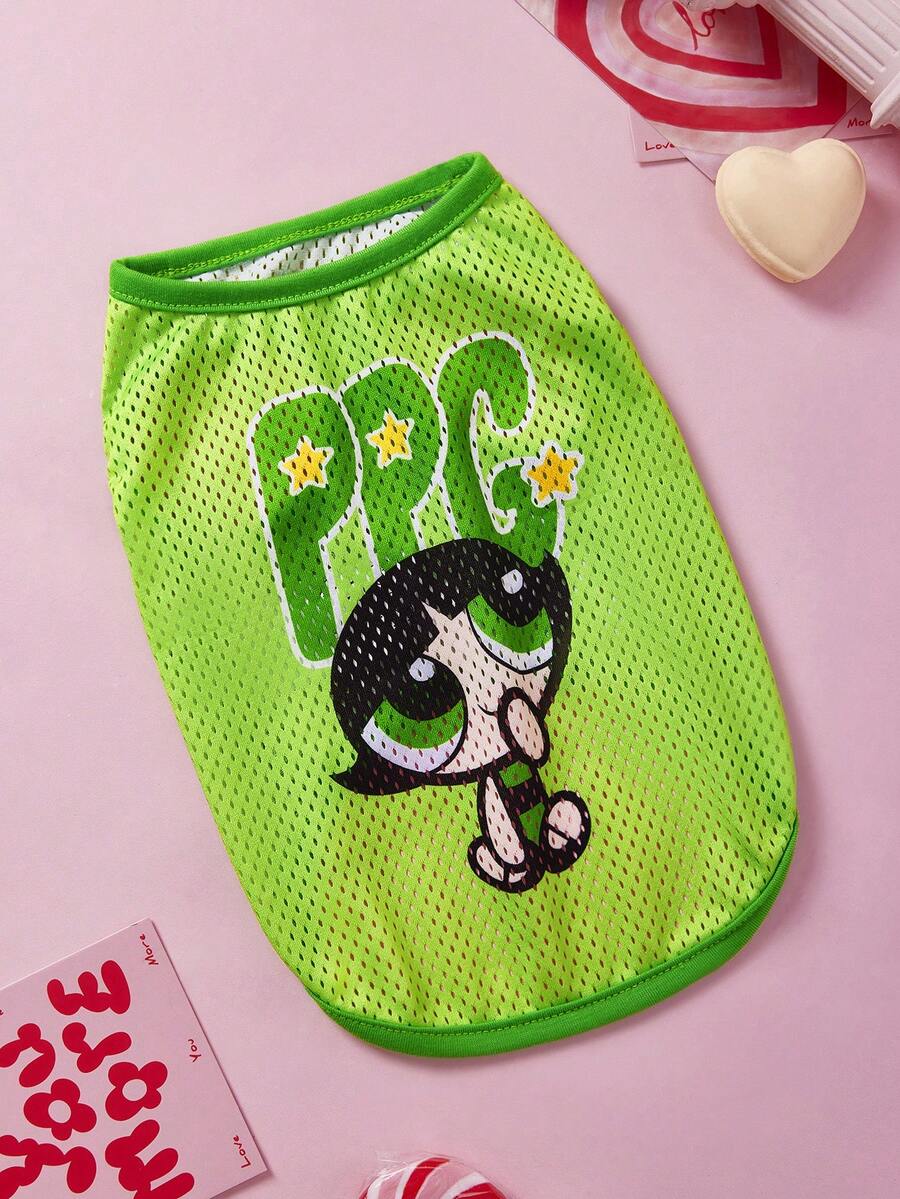 THE POWERPUFF GIRLS X SHEIN 1件可爱卡通印花网眼宠物背心,运动背心,猫狗通用,尺码从XXS到XXXXXL(XS到XL),友谊、花花、泡泡、毛毛图案 - 彩色 - 查看 1