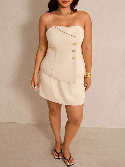 Elaquor Plus Size Women 2 Pieces Set: Solid Color Top & Skirt
