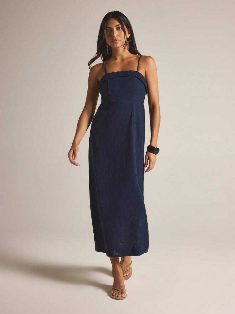 KSTM Women's Strappy Spaghetti Strap Midi Dress With Side Slit Empire Waist Evening Dress Navy Blue Sleeveless Party Dress Summer Fall Elegant