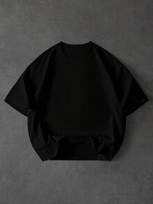 PAVTROS Men's Letter Embroidery Round Neck Short Sleeve T-Shirt, Versatile, Holiday - Black - View 2