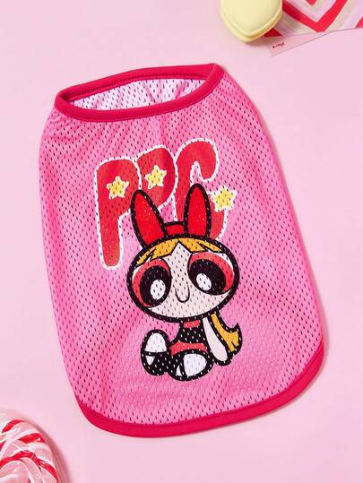THE POWERPUFF GIRLS X SHEIN 1pc Cute Cartoon Print Mesh Pet Vest, Sports Vest, Universal For Cats And Dogs, Sizes From XXS To XXXXXL, From Extra Small To Extra Large, Friendship, Blossom, Bubbles, Buttercup