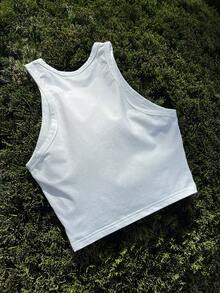 Tseoso Áo tank top nữ dáng ôm, cổ tròn, in chữ, phong cách tối giản, thích hợp cho mùa hè. - trắng - Xem 8
