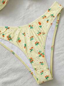Elavelle Bộ bikini hai mảnh dáng suông cạp cao, họa tiết ngẫu nhiên, dành cho nữ, thích hợp cho mùa xuân/hè. - Nhiều màu - Xem 5