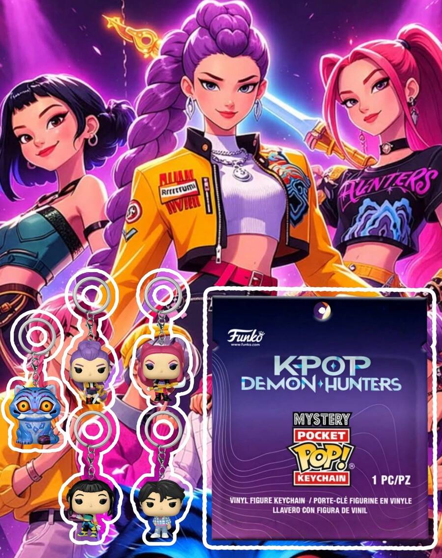 K-Pop恶魔猎人神秘Funko Pop!Rumi、Mira、Zoey、Jinu和Derpy钥匙扣(盲盒包装) - 彩色 - 查看 1