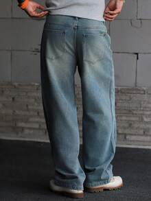 DAZY Pantalones vaqueros casuales de hombre de primavera con letras de strass - Azul - Ver 2