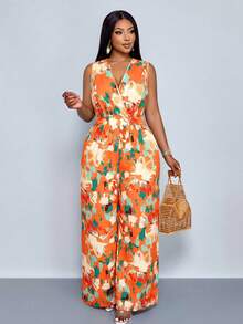 SOLERSUN Bộ jumpsuit dài không tay cổ chữ V, ống rộng, cạp chun co giãn dành cho nữ mùa xuân hè, thích hợp cho mặc đi nghỉ mát, đi biển, du lịch biển, nghỉ dưỡng nhiệt đới. Thích hợp mặc hàng ngày, đi mua sắm, đi nghỉ mát, du lịch đảo, du lịch biển, du lịch nhiệt đới. Jumpsuit dáng rộng thoải mái. - trái cam - Xem 7
