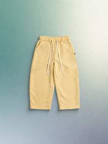 SUMWON Pull-On Wide Leg Trousers For Boys With Drawstring Waist And Fun Snack Pocket Detail - Apricot - View 1