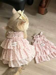 PETSIN 1件层叠花卉猫咪连衣裙，防掉毛公主吊带裙，适合布偶猫幼猫夏季穿着 - 彩色 - 查看 4