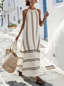 SHEIN Holidaya Đầm nữ dáng suông in họa tiết, không tay, cổ tròn, kiểu yếm, khóa kéo sau, mẫu mới năm 2026, thích hợp cho đi biển, mặc hàng ngày, hẹn hò, dự tiệc và các dịp khác. - Nhiều màu - Xem 1
