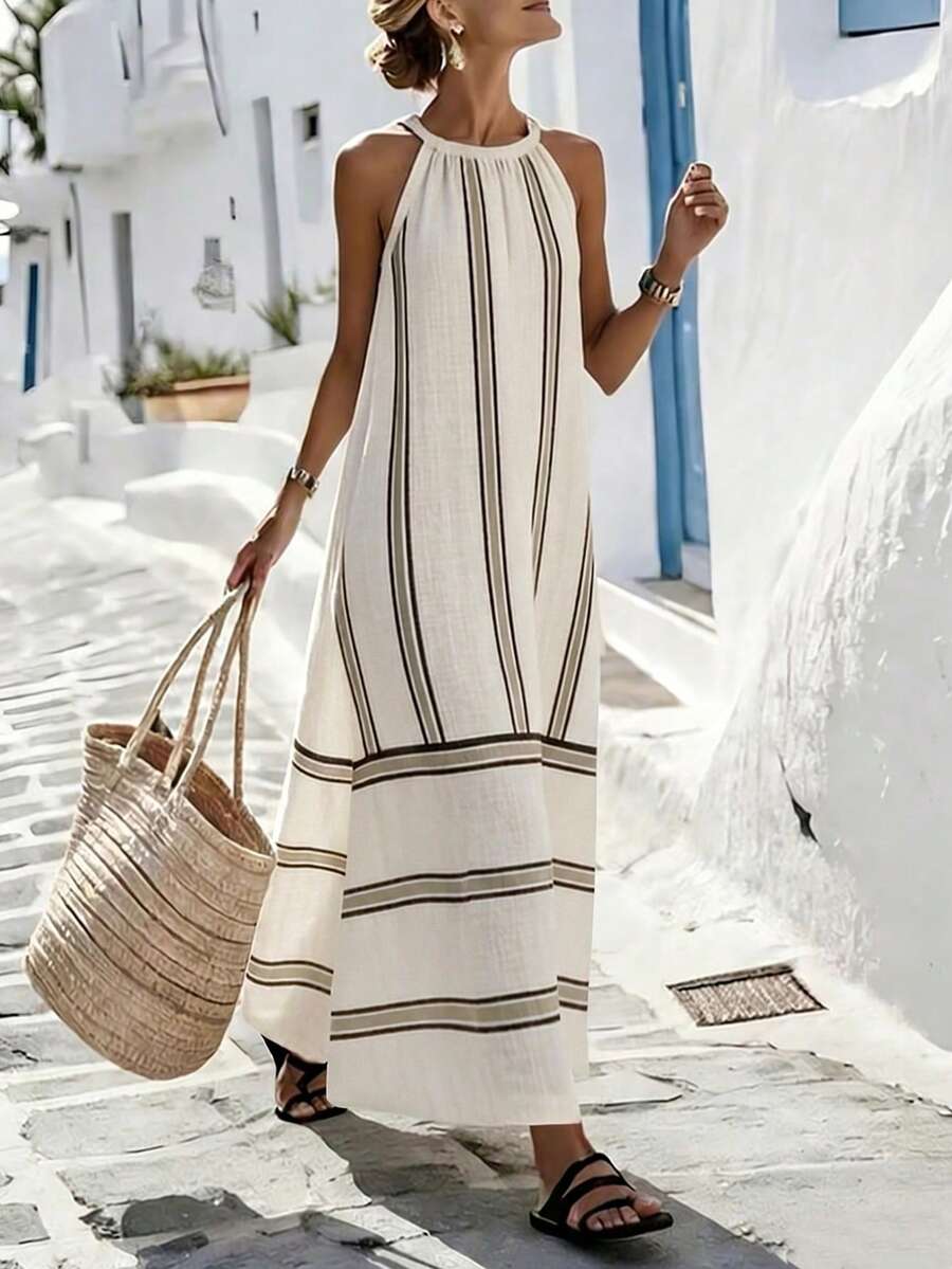 SHEIN Holidaya Đầm nữ dáng suông in họa tiết, không tay, cổ tròn, kiểu yếm, khóa kéo sau, mẫu mới năm 2026, thích hợp cho đi biển, mặc hàng ngày, hẹn hò, dự tiệc và các dịp khác. - Nhiều màu - Xem 1