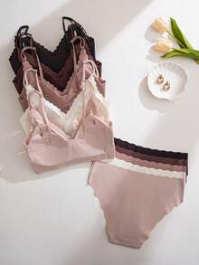 SHEIN 10 piezas Conjunto de lencería cómoda y sin costuras con acabado ondulado - Multicolor - Ver 2